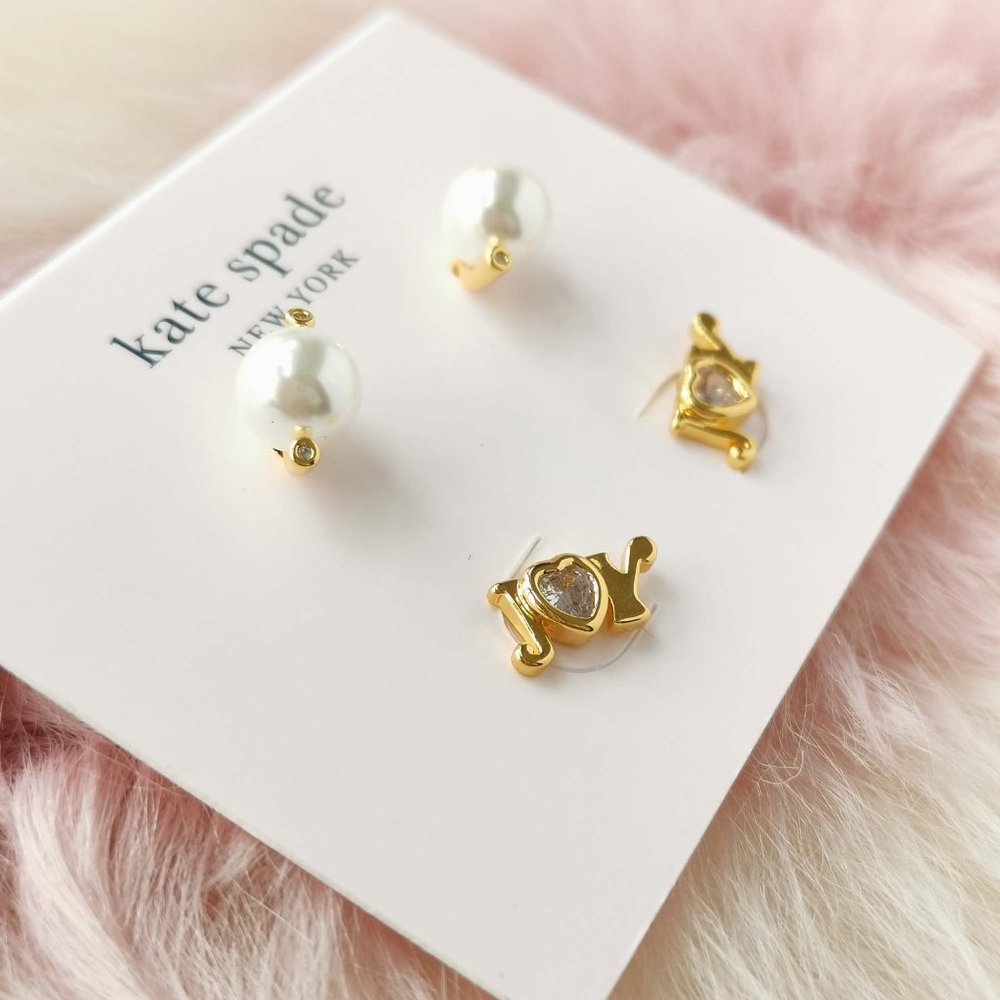 Kate Spade gold say yes joy clear stud earrings set - Picture 2 of 3